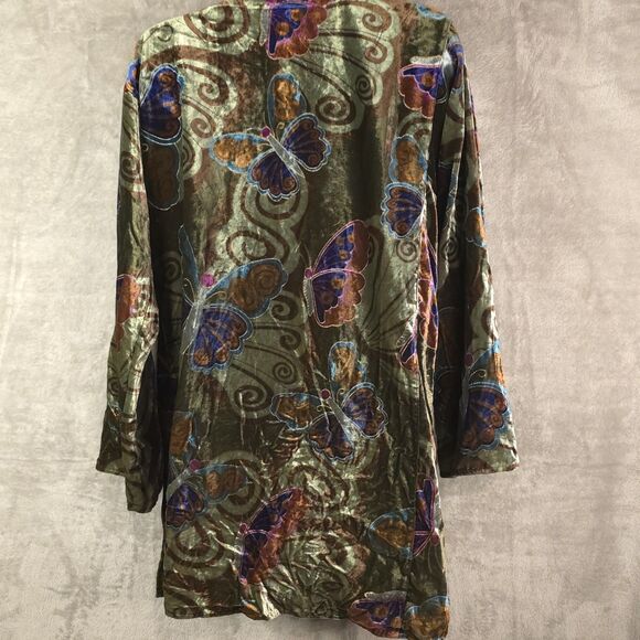 Velvet Butterfly Print Tunic Top Boho Embellished Long Sleeve Whimsical L - Picture 8 of 11